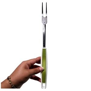 Vintage Ekco Meat Fork White Green Plastic Handle Kitchen Utensil